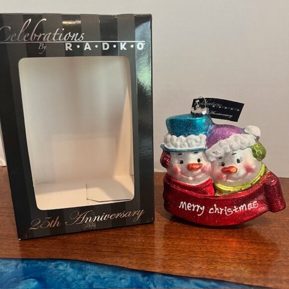 Christopher Radko Celebrations 25th Anniversary Snowman Couple Ornament NIB - Picture 1 of 6